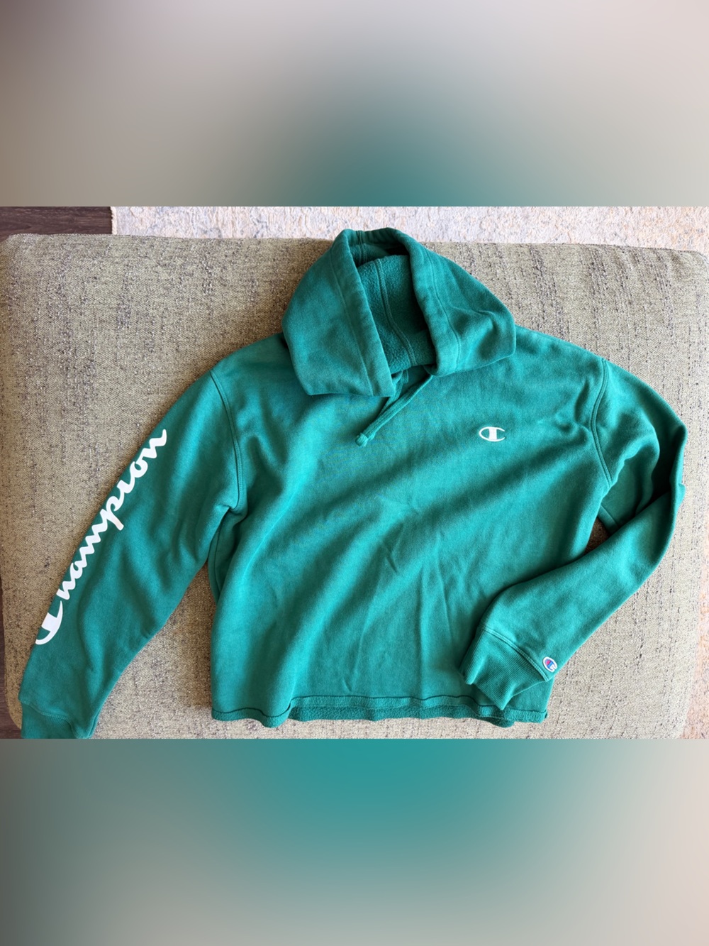Champion women’s Teal Green Script Sleeve Turtleneck Hoodie